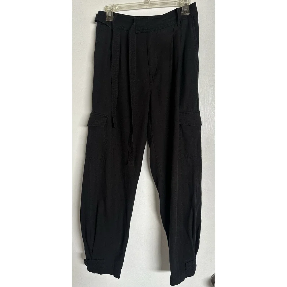 Banana Republic Lyocell Linen Blend‎ Belted Cargo Pants 6L Black RT $110 READ